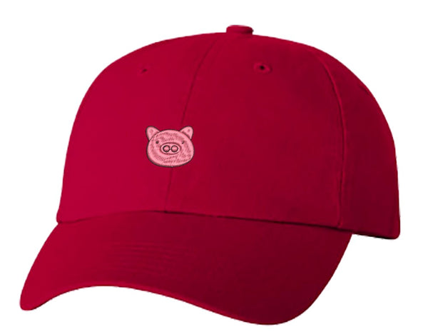Unisex Adult Washed Dad Hat NURSERY PIG HEAD ICON LIGHT HOT PINK BLACK Embroidery Sketch Design