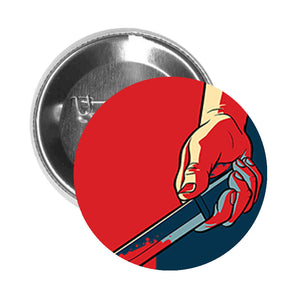 Round Pinback Button Pin Brooch Red Blue Comic Political Style Bloody Knight and Hand Cartoon Icon