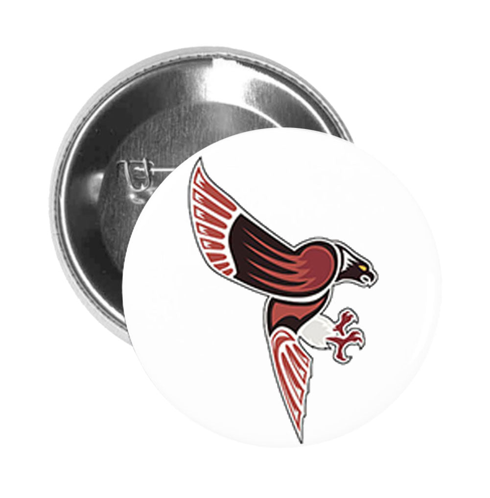 Round Pinback Button Pin Brooch Red Brown Native American Hawk Symbol