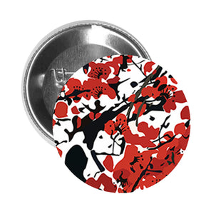 Round Pinback Button Pin Brooch Red Cherry Blossom Branch Icon - Zoom