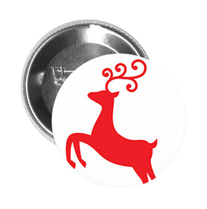 Round Pinback Button Pin Brooch Red Christmas Holiday Reindeer - Deer