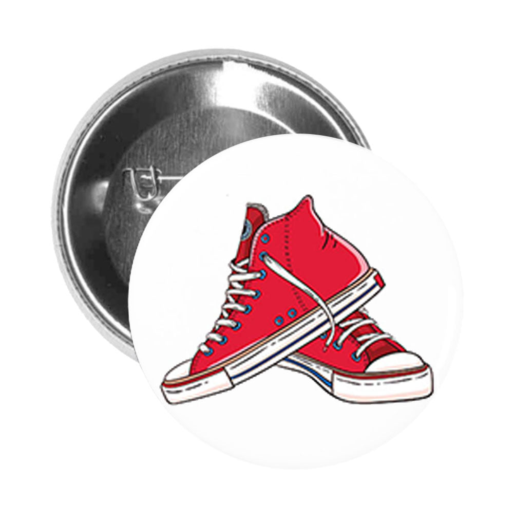 Round Pinback Button Pin Brooch Red Classic Hightop Vintage Converse Drawing