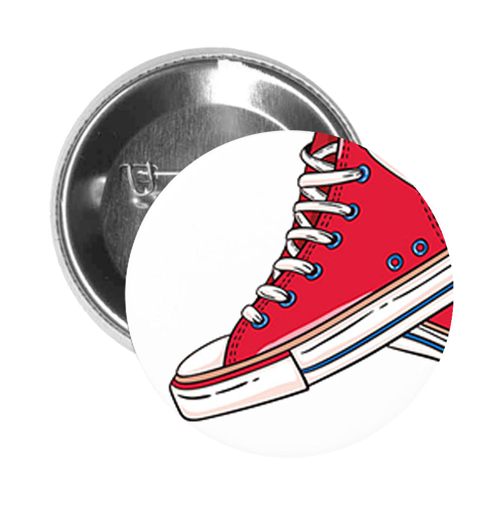 Round Pinback Button Pin Brooch Red Classic Hightop Vintage Converse Drawing - Zoom