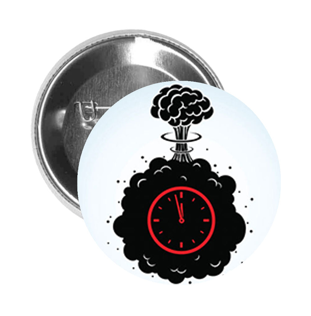 Round Pinback Button Pin Brooch Red Clock Losing Time With Black Explosion Cartoon
