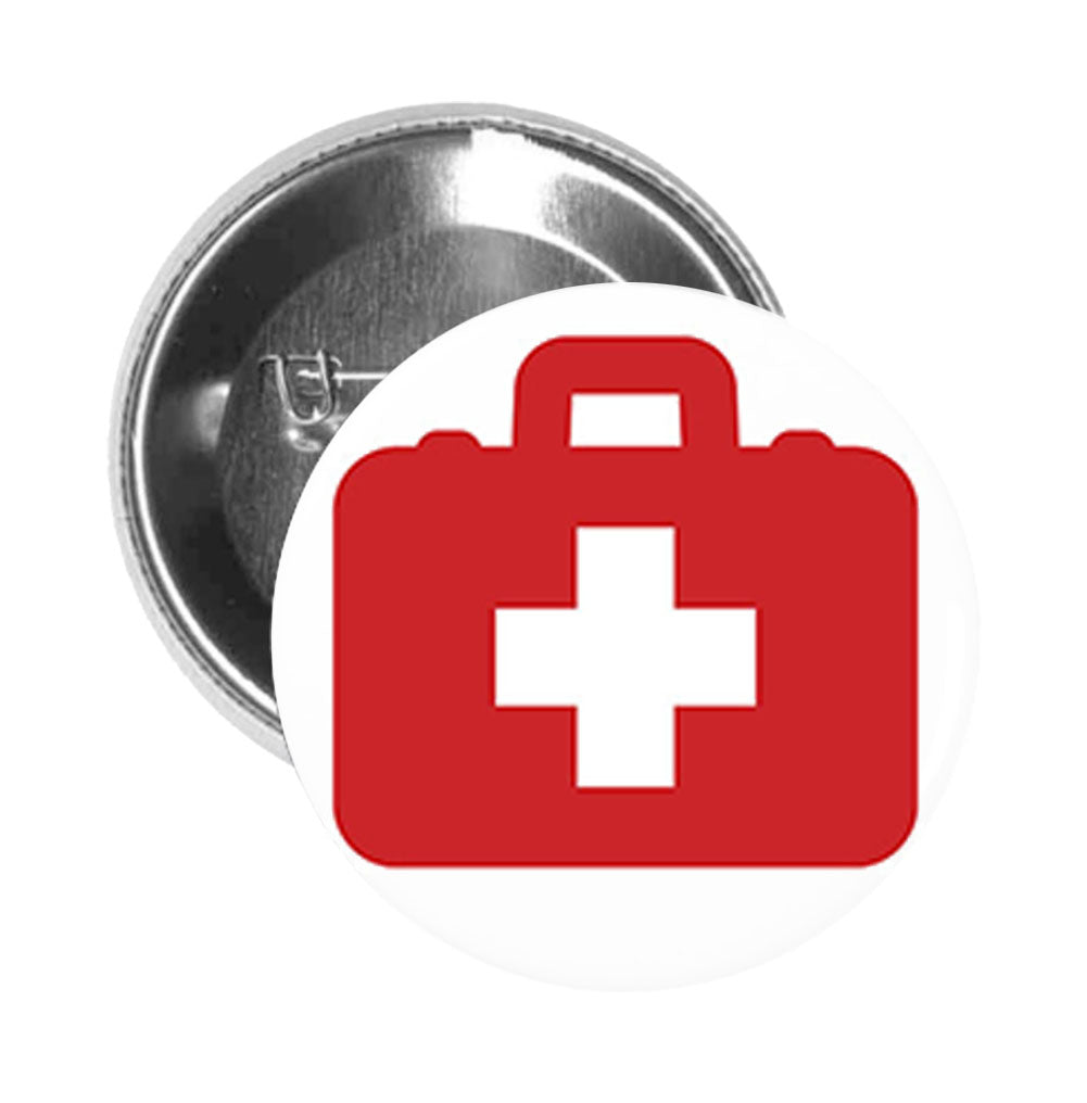 Round Pinback Button Pin Brooch Red Emergency Hospital First-Aid Kit Cartoon