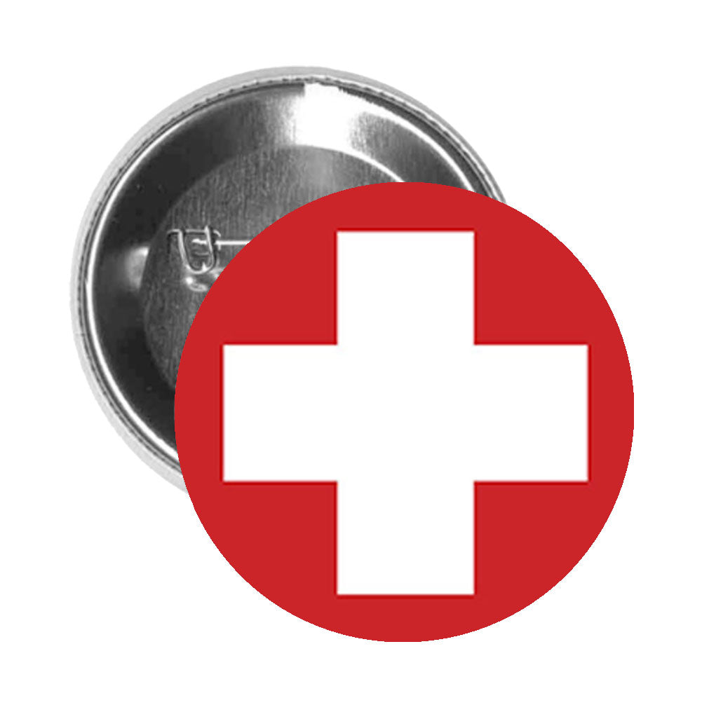 Round Pinback Button Pin Brooch Red Emergency Hospital First-Aid Kit Cartoon - Zoom