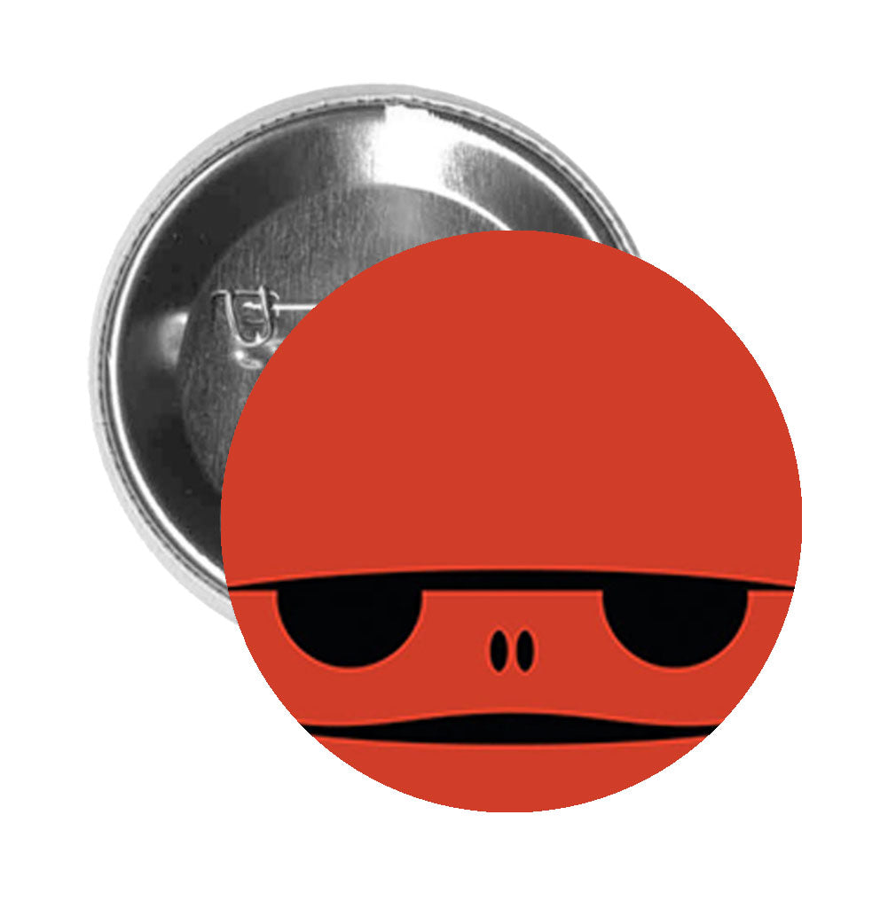 Round Pinback Button Pin Brooch Red Evil Devil Robot #1 - Zoom