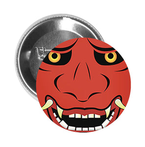 Round Pinback Button Pin Brooch Red Evil Horned Demon Devil Cartoon - Zoom