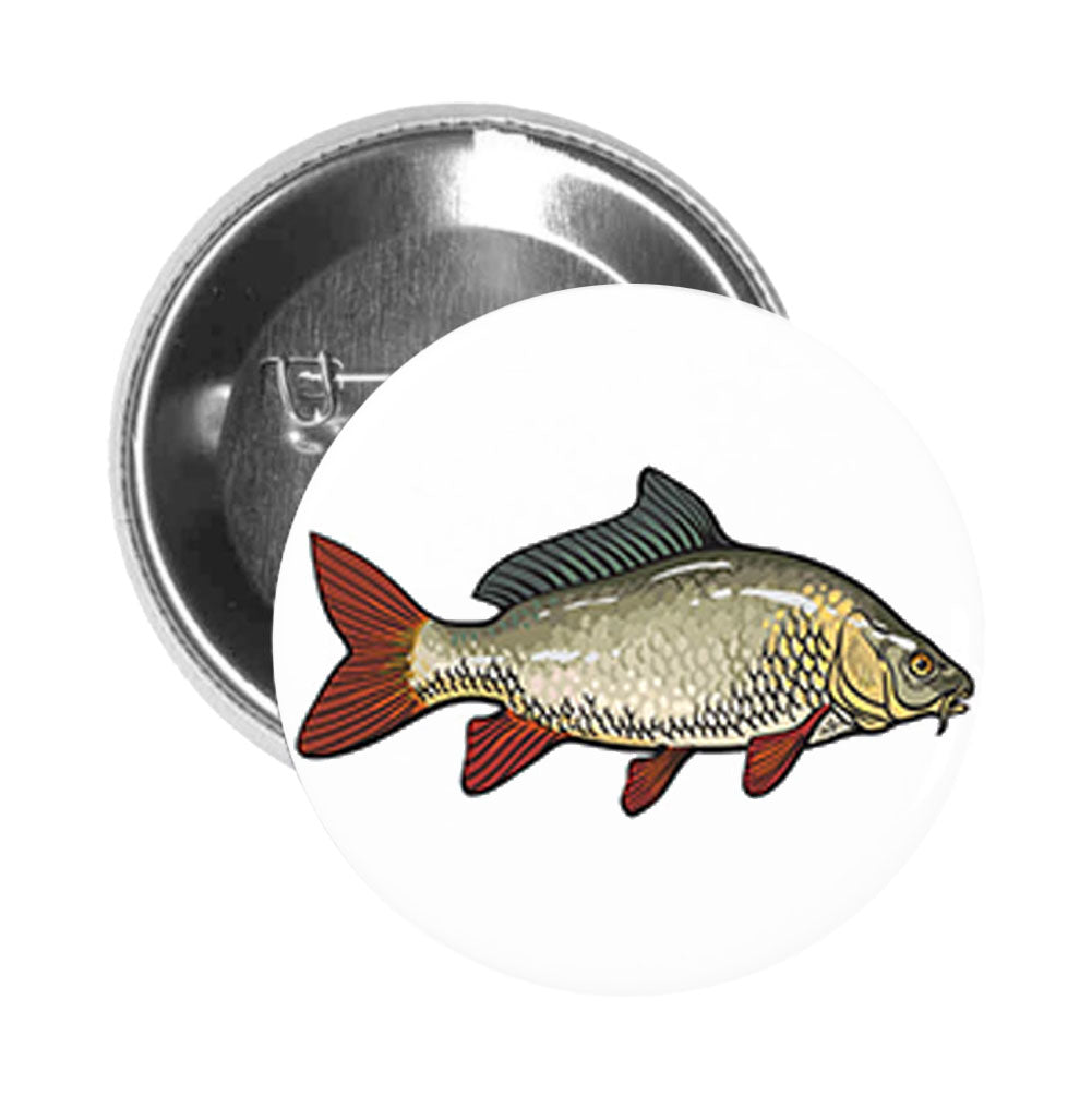 Round Pinback Button Pin Brooch Red Fin Cat Fish Cartoon