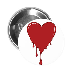 Round Pinback Button Pin Brooch Red Heart Breaking Melting And Dripping Down #1 - Long Heart
