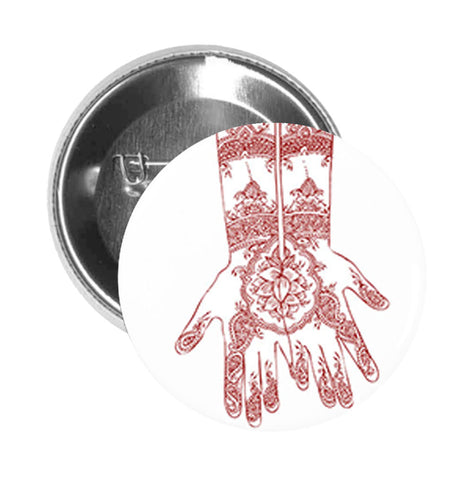 Round Pinback Button Pin Brooch Red Henna Tattoo Mandala Flower Hand Art Cartoon #2