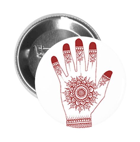 Round Pinback Button Pin Brooch Red Henna Tattoo Mandala Flower Hand Art Cartoon #3
