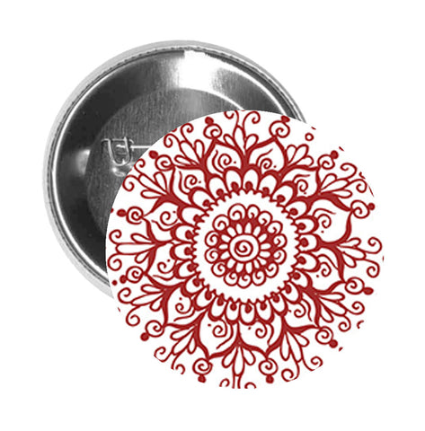 Round Pinback Button Pin Brooch Red Henna Tattoo Mandala Flower Hand Art Cartoon #3 - Zoom