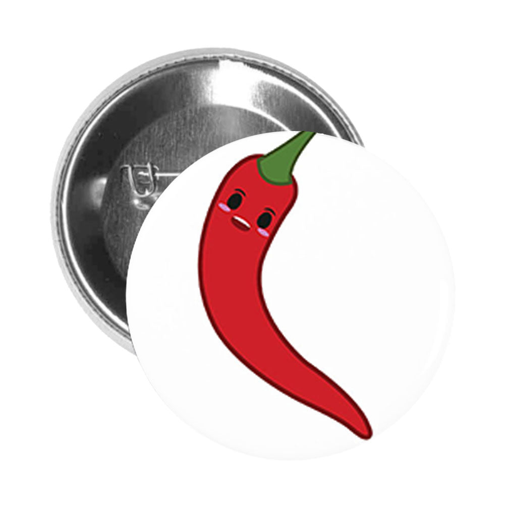 Round Pinback Button Pin Brooch Red Hot Chilli Chili Vegetable Cartoon Emoji -Confused