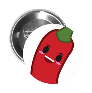 Round Pinback Button Pin Brooch Red Hot Chilli Chili Vegetable Cartoon Emoji - Open Smile - Zoom