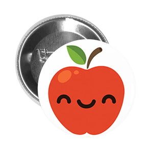 Round Pinback Button Pin Brooch Red Juicy Apple Emoji - Blissful