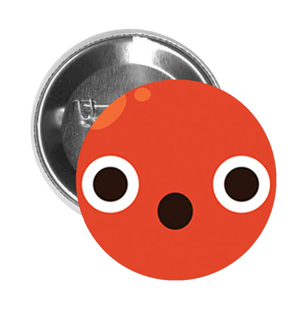 Round Pinback Button Pin Brooch Red Juicy Apple Emoji - Embarrassed - Zoom