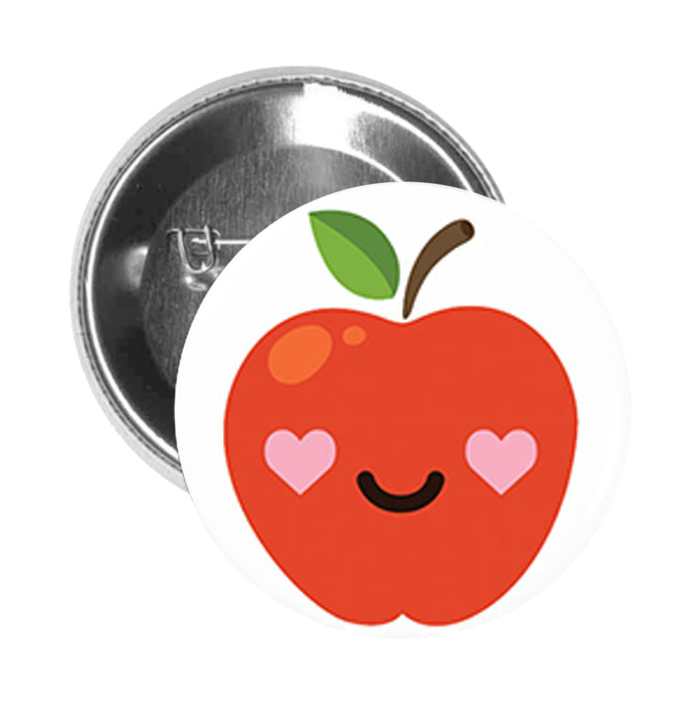Round Pinback Button Pin Brooch Red Juicy Apple Emoji - In Love