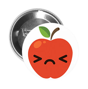 Round Pinback Button Pin Brooch Red Juicy Apple Emoji - Unhappy