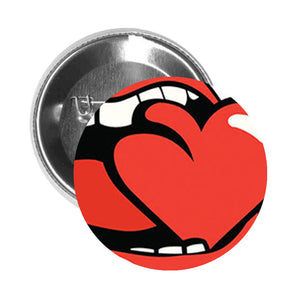 Round Pinback Button Pin Brooch Red Lip Mouth with Heart #2 - Zoom