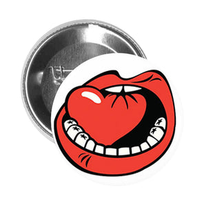 Round Pinback Button Pin Brooch Red Lip Mouth with Heart #3