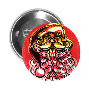 Round Pinback Button Pin Brooch Red Ombre Santa Sketch