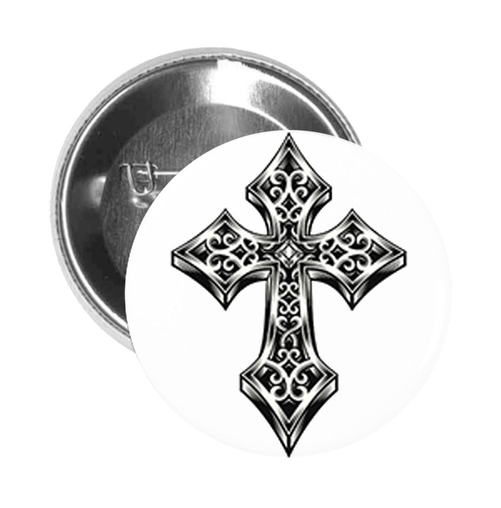 Round Pinback Button Pin Brooch Retro Vintage Ornate Celtic Cross Icon