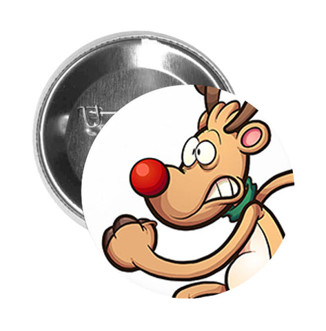 Round Pinback Button Pin Brooch Running Reindeer Christmas Eve Countdown Cartoon - Zoom