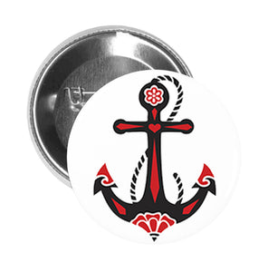 Round Pinback Button Pin Brooch SHIP ANCHOR FAITH HOPE LOVE SYMBOL 1 RED BLACK WHITE