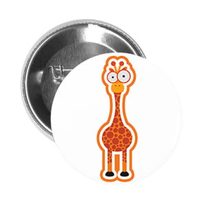 Round Pinback Button Pin Brooch SILLY CARTOON GIRAFFE WITH BIG EYES BROWN ORANGE YELLOW