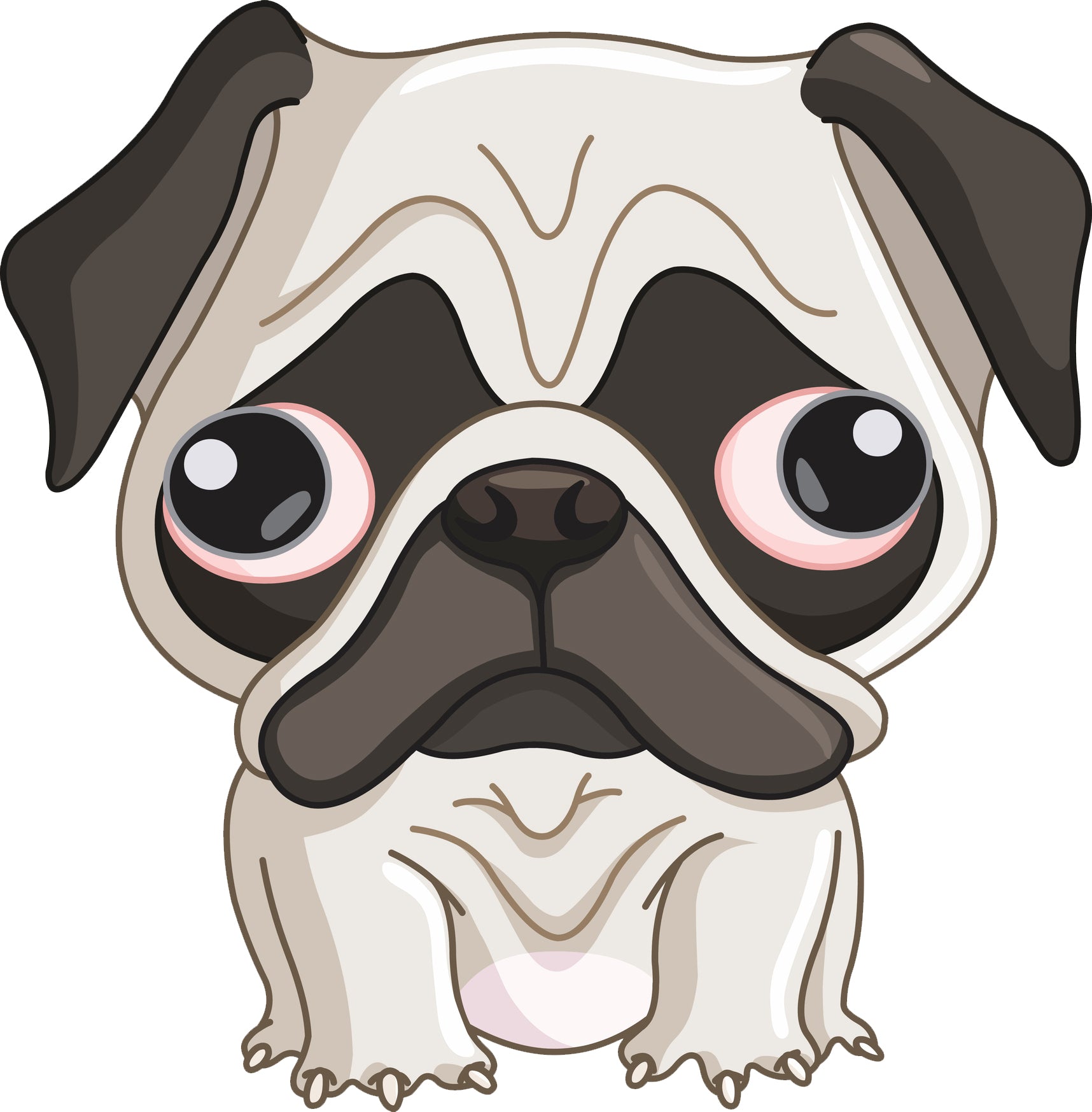 Sad Little Pug Puppy Dog Cartoon Emoji Vinyl Decal Sticker