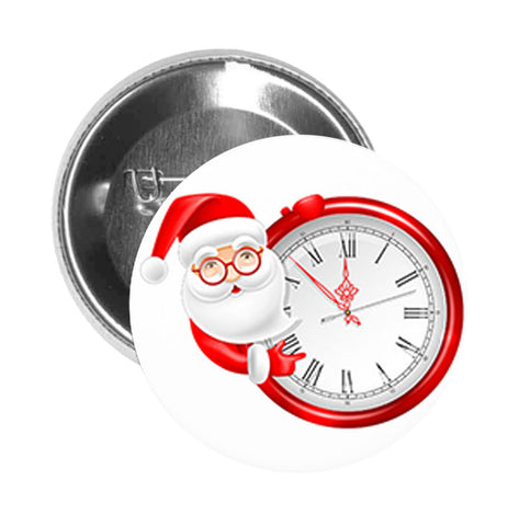 Round Pinback Button Pin Brooch Santa Claus Christmas Eve Midnight Clock Countdown Cartoon