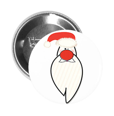 Round Pinback Button Pin Brooch Santa Claus Merry Christmas Hat with Red Nose and Long Beard Cartoon