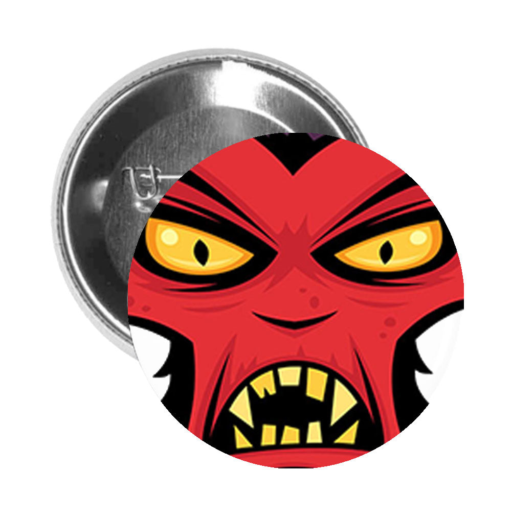 Round Pinback Button Pin Brooch Scary Demon Evil Devil Red Face Halloween Cartoon - Zoom