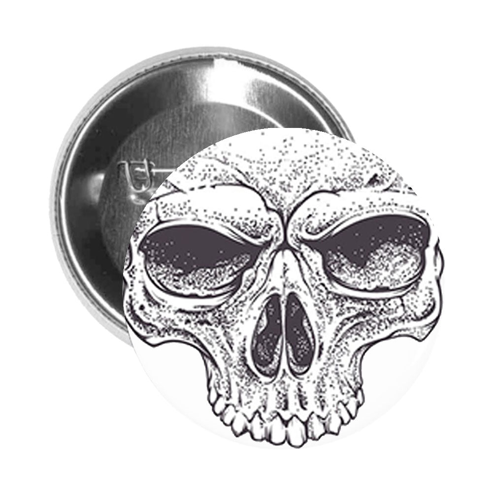 Round Pinback Button Pin Brooch Scary Detailed Gangster Skull (1) - Zoom