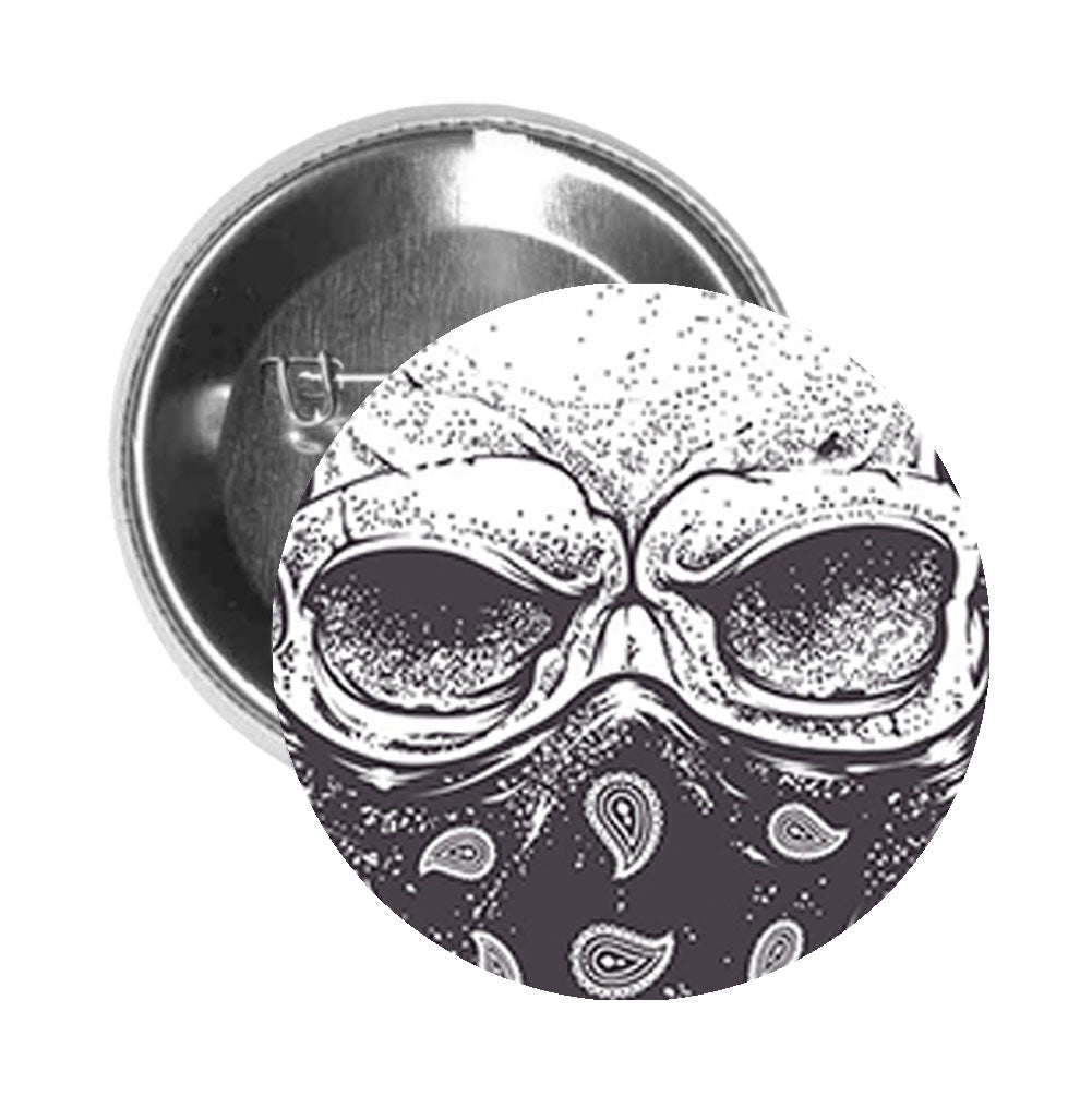 Round Pinback Button Pin Brooch Scary Detailed Gangster Skull (2) - Zoom