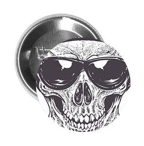 Round Pinback Button Pin Brooch Scary Detailed Gangster Skull (3) - Zoom