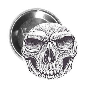 Round Pinback Button Pin Brooch Scary Detailed Gangster Skull (4) - Zoom