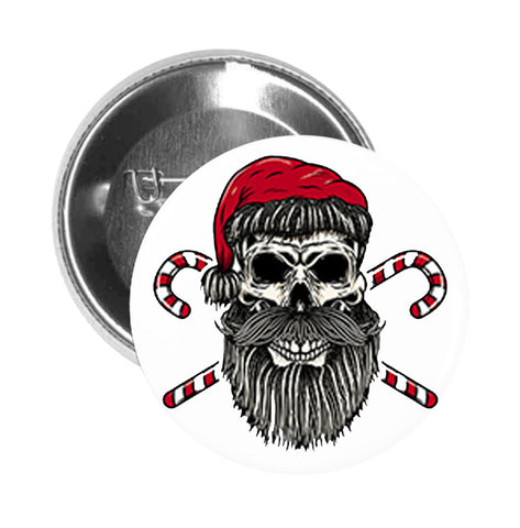Round Pinback Button Pin Brooch Scary Evil Halloween Christmas Santa Skull Cartoon - Candy Canes