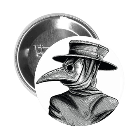 Round Pinback Button Pin Brooch Scary Plague Doctor Bird Mask Sick Patient Cartoon