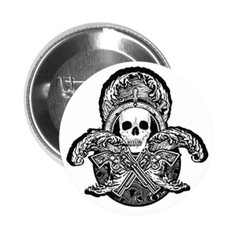 Round Pinback Button Pin Brooch Scary Black And White Graffiti Tattoo Skull And Guns Cartoon