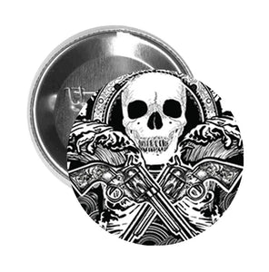 Round Pinback Button Pin Brooch Scary Black And White Graffiti Tattoo Skull And Guns Cartoon - Zoom