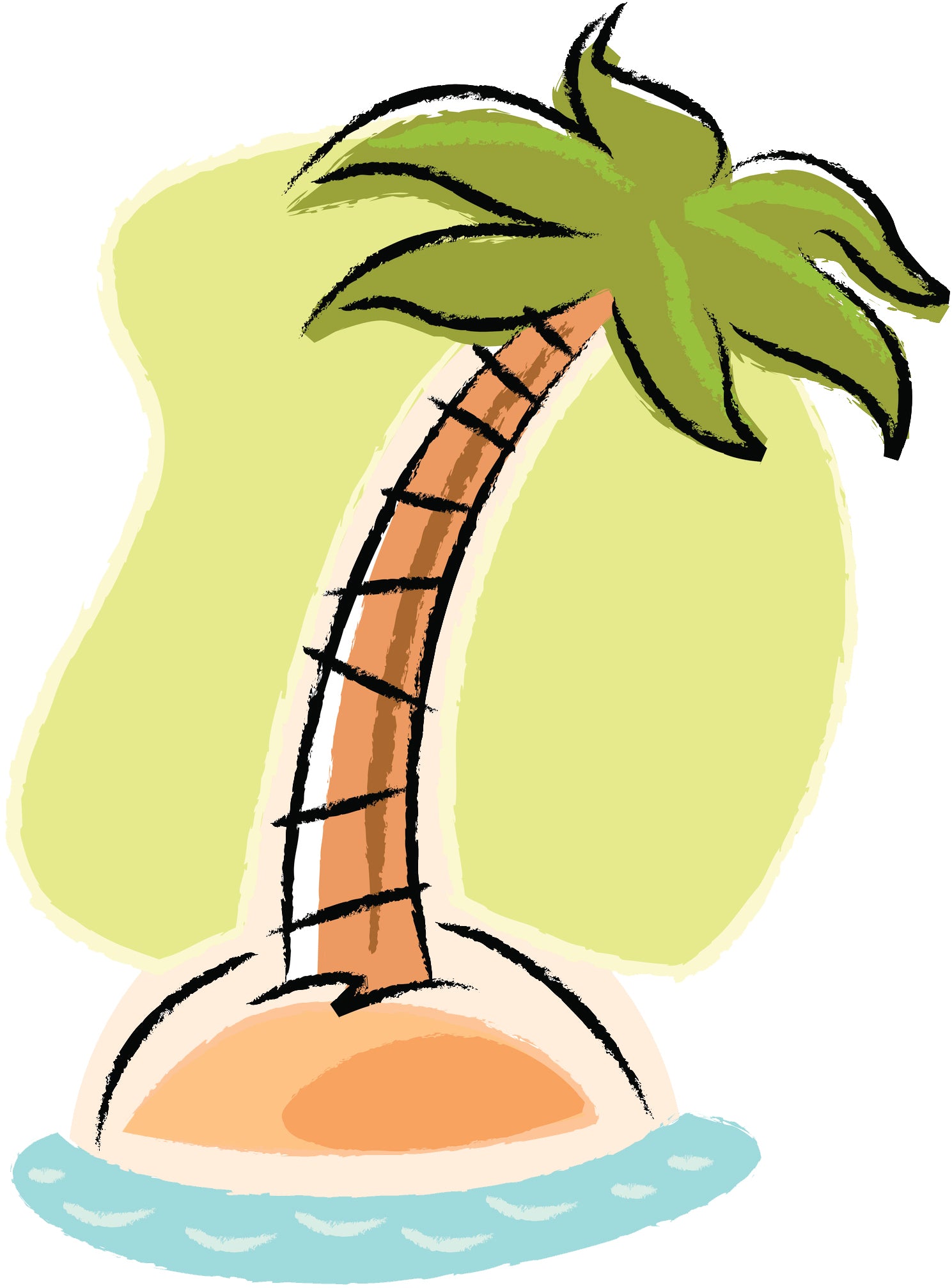 Serene Tropical Island Palm Tree Cartoon Art Vinyl Decal Sticker