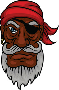 Serious Old Pirate with Bandana and Eyepatch Cartoon Vinyl Decal Sticker
