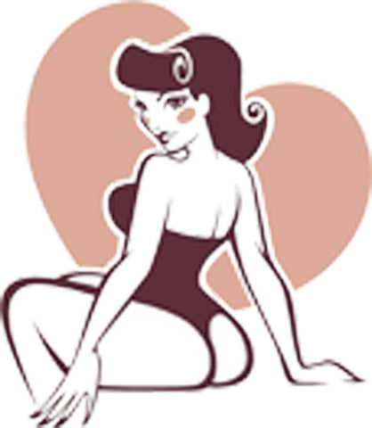 Sexy Curvy Vintage Pin Up Valentine Girl Cartoon Art - Heart Over Shoulder Vinyl Decal Sticker