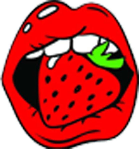 Sexy Red Vintage Lips Cartoon Art - Biting Strawberry Vinyl Decal Sticker