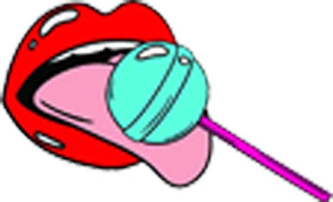 Sexy Red Vintage Lips Cartoon Art - Licking Blue Lollipop Vinyl Decal Sticker