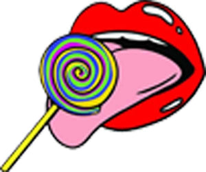Sexy Red Vintage Lips Cartoon Art - Licking Rainbow Swirl Lollipop Vinyl Decal Sticker