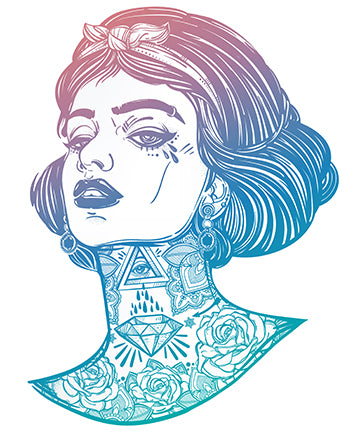 Sexy Gangster Snow White with Tattoos  - Pink Blue Ombre Vinyl Decal Sticker
