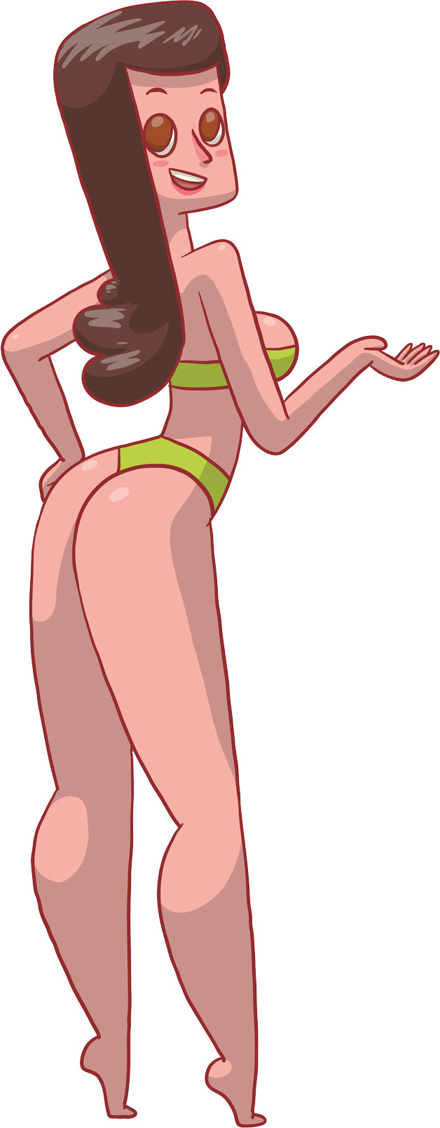 Sexy Kawaii Woman in Bikini Cartoon Art - Green Vinyl Decal Sticker
